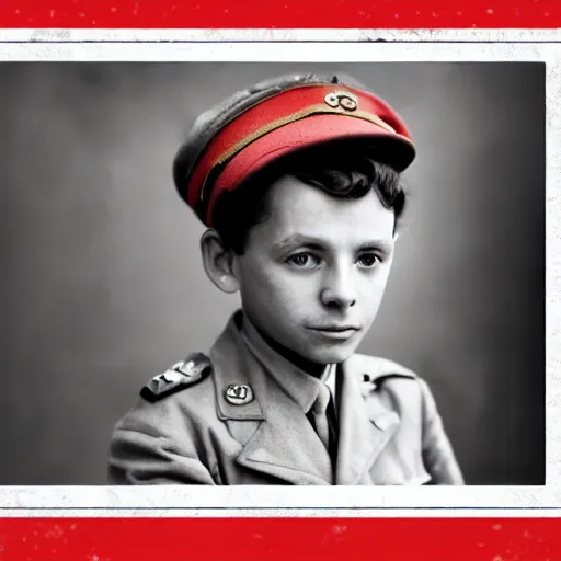 Prompt: the portrait of an US 10 years boy who fought ww2, British Pathe archive, time magazine, realistic, cinematic, 8k resolution