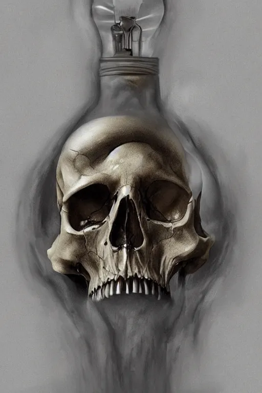 Prompt: photorealistic dark fantasy concept art of a lightbulb made from a human skull, dynamic lighting, stunning visuals, realism, cinematic, hyper detailed, ultra detailed, beautiful visuals