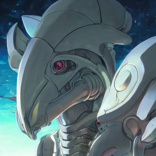 Image similar to alien with a bullhead fish head driving a mech, illustration concept art anime key visual trending pixiv fanbox by wlop and greg rutkowski and makoto shinkai and studio ghibli and kyoto animation symmetrical facial features