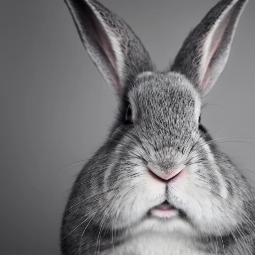 Prompt: a shallow depth of field, soft light, portrait of a grey rabbit