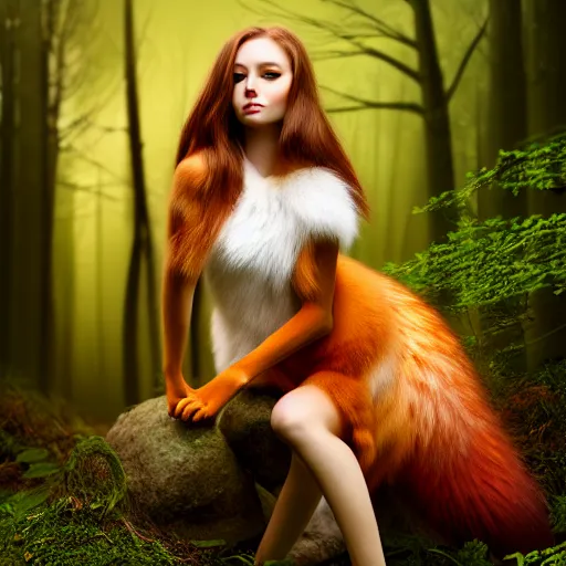 Prompt: full length beautiful fox girl, forest style studio shot, professional photographer, many details, super realistic, high quality, 8 k