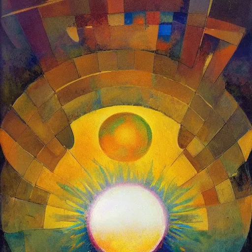 Prompt: A beautiful body art of the sun. The sun is depicted as a large ball in the center of the piece, with rays of light emanating out from it in all directions. in Rome by John Berkey, by Farel Dalrymple, by Paul Klee meticulous