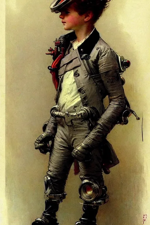 Image similar to ( ( ( ( ( 2 0 5 0 s retro future 1 0 year old boy super scientest in space pirate mechanics costume full portrait. muted colors. ) ) ) ) ) by jean baptiste monge, tom lovell!!!!!!!!!!!!!!!!!!!!!!!!!!!!!!