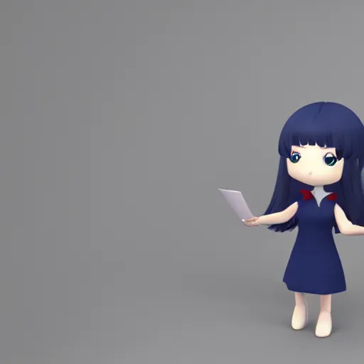 Prompt: cute fumo plush girl holding a powerpoint presentation, chibi, vray