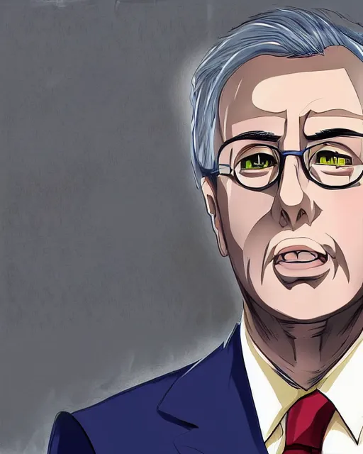 Prompt: Digital presidential anime art of Alvaro Uribe Velez by A-1 studios, serious expression, empty warehouse background, highly detailed, spotlight