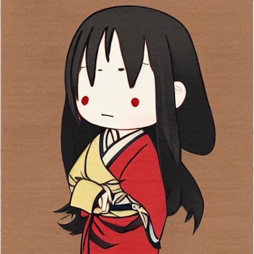 Prompt: character face concept art of a singular kawaii chibi in the sytle of japanese wood print, on simple background, water color nendoroid, anime waifu, ukiyoe