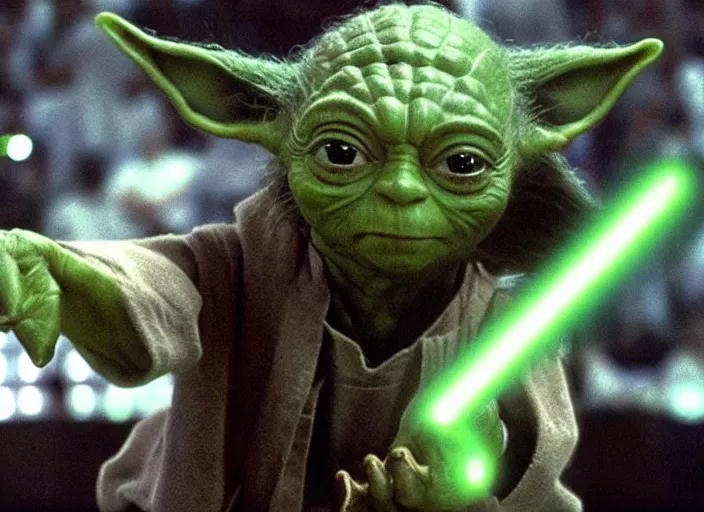 Image similar to ESPN still of Yoda playing in the nba playoffs live on espn, 4k