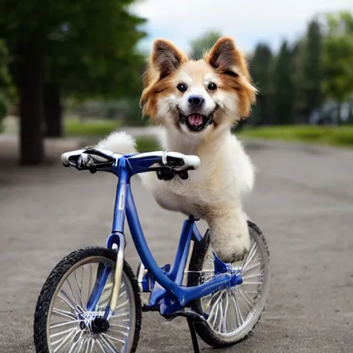 Prompt: a dog riding a bike