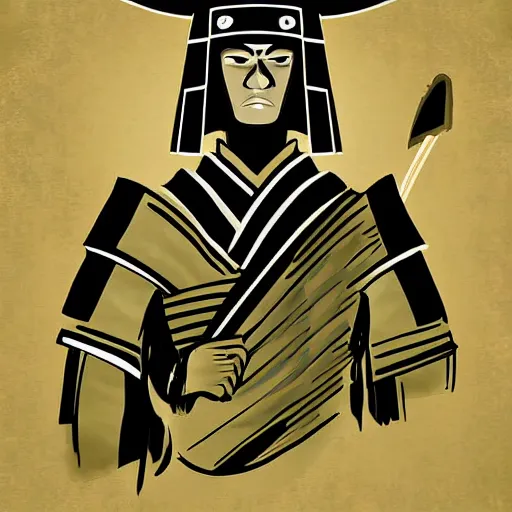 Image similar to a detailed dramatic digital art of a samurai wearing a birthday hat