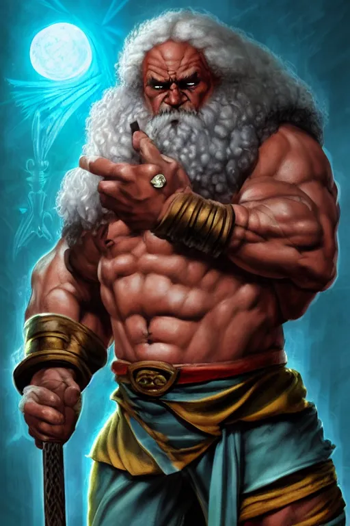 Image similar to character portrait of buff barbarian karl marx with a tattoo of a third eye on the forehead, dungeons and dragons cover artwork, dynamic composition, dramatic lighting, trending on artstation, award winning art, stylized painting by leonardo da vinci, wayne barlowe, richard corben, concept art, 4 k, 8 k, gold and teal color scheme