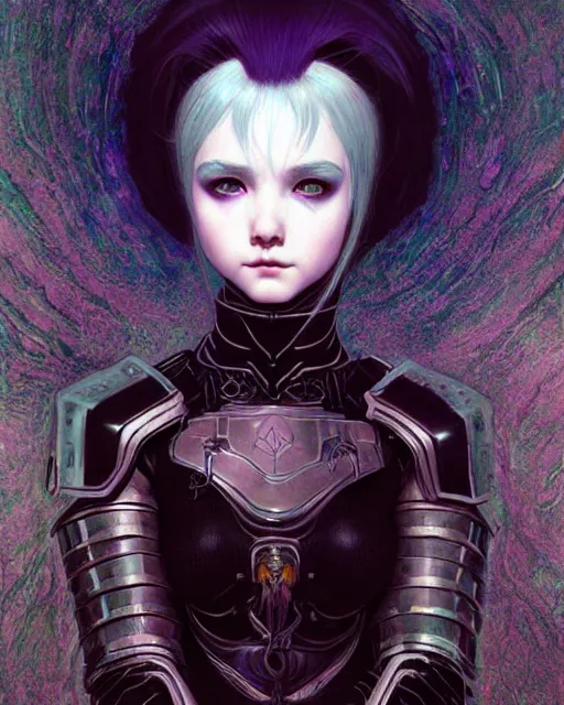 Image similar to portrait of beautiful cute young goth maiden girl with short white hairs in warhammer armor, art by ( ( ( kuvshinov ilya ) ) ) and wayne barlowe and gustav klimt and artgerm and wlop