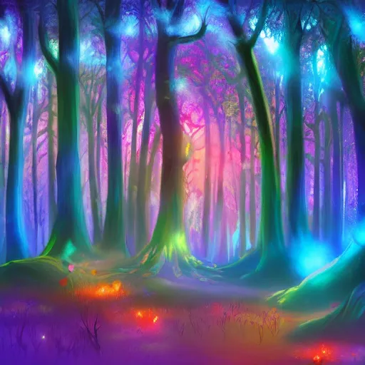 Image similar to enchanted magical forest on magical colorful fire , digital painting , digital art , artstation , devian art , 4k , HD