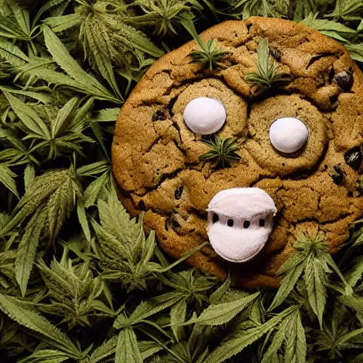 Image similar to cookie monsta plush made of weed buds eating a cookie photography portrait stylised jonathan zawada lit from multiple angles soft