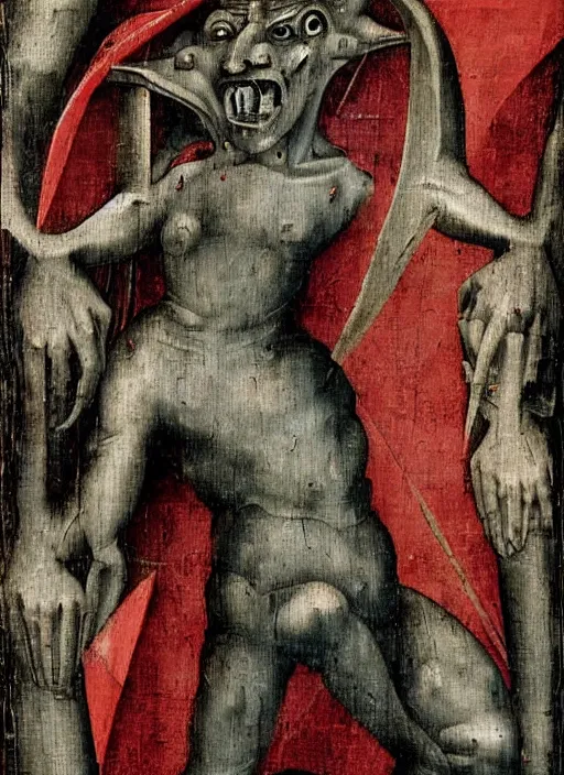 Image similar to red devil Gargoyle, Medieval painting by Hieronymus Bosch, Florence