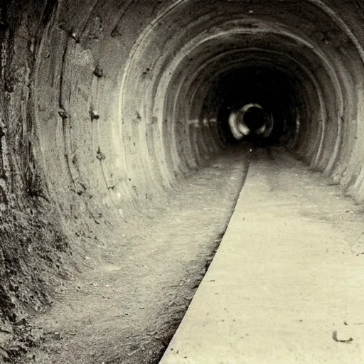 Image similar to a tunnel that leads to hell, vintage photograph, 3 5 mm