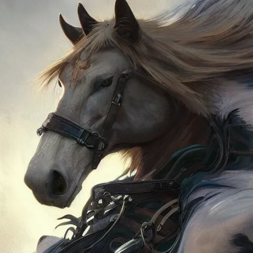 Prompt: splash art of bara horse, wearing tactical kevlar fabric, long white mane, exaggerated muscles, highly detailed, furry, furaffinity, digital painting, artstation, sharp focus, illustration, art by artgerm, greg rutkowski, alphonse mucha