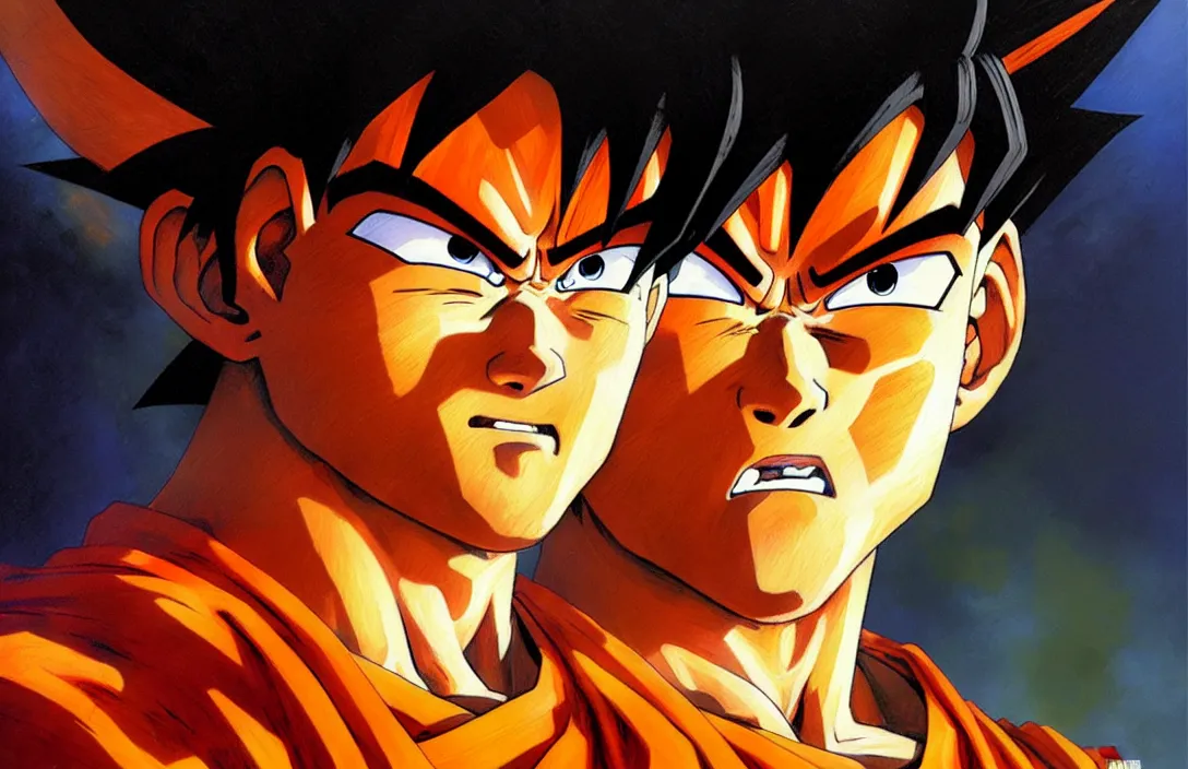 Prompt: portrait of son goku!!!!!!!!!!!!!!!!!!!!!!!!!!!, detailed face, detailed painting,, epic lighting, by ilya repin, phil hale and kent williams