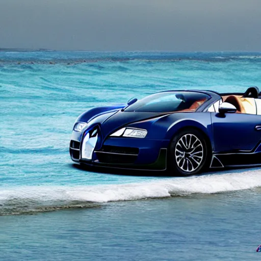 Prompt: Bugatti veyron driving on the Pacific ocean, highly detailed, intricate, in the style of hokusai