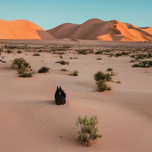 Image similar to 🐋 as 🐼 as 🦕 as 👽, desert photography