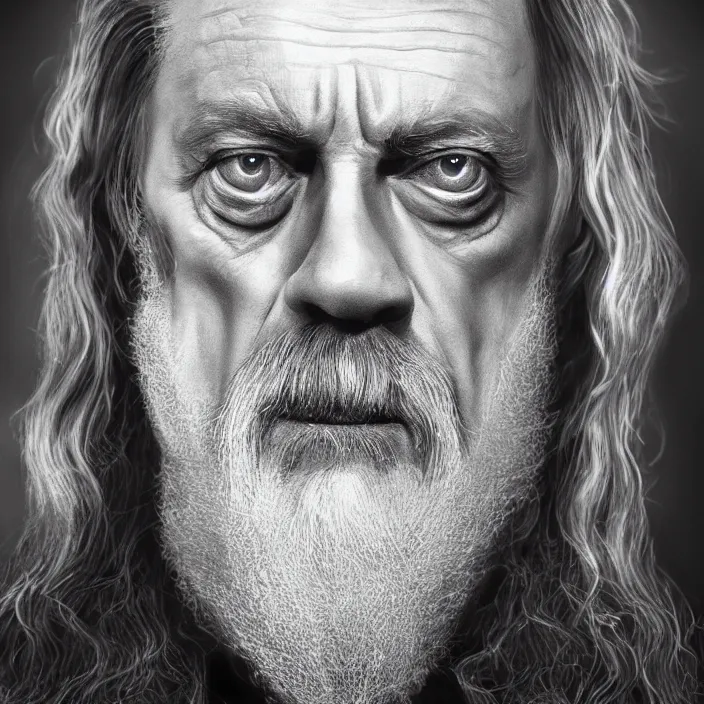 Prompt: portrait of Steve buscemi as Gandalf. intricate artwork. octane render, trending on artstation, very coherent symmetrical artwork. Peter Jackson, lord of the rings, return of the king. cinematic, high detail, octane render, 8k, iridescent accents