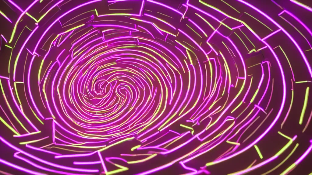 Prompt: a neon symmetrical endless spiral, 8 k, rim lighting, lumen global illumination