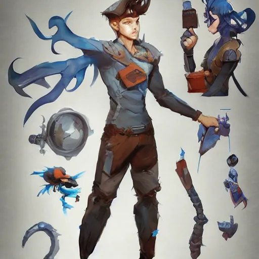 Prompt: character concept design game asset of sketches watercolor of a boy inventer super scientest by Stanley Artgerm Lau, WLOP, Rossdraws, James Jean, Andrei Riabovitchev, Marc Simonetti, and Sakimichan, tranding on artstation , assets, character design