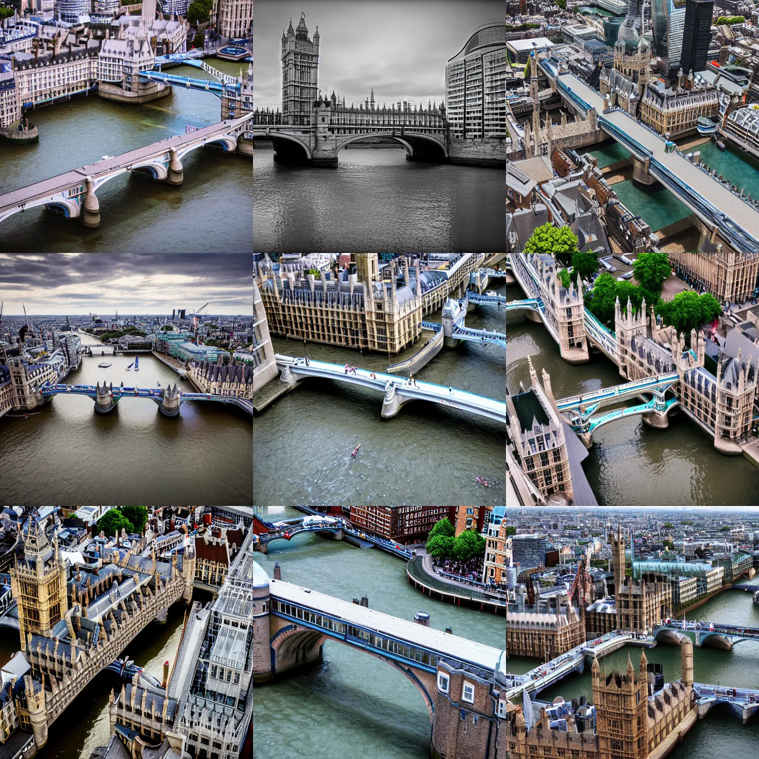 Prompt: tilt-shift photograph of london bridge