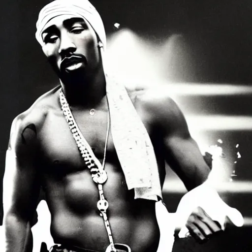 Image similar to a photo of 2 pac if he had white skin color and blew up the rap industry.