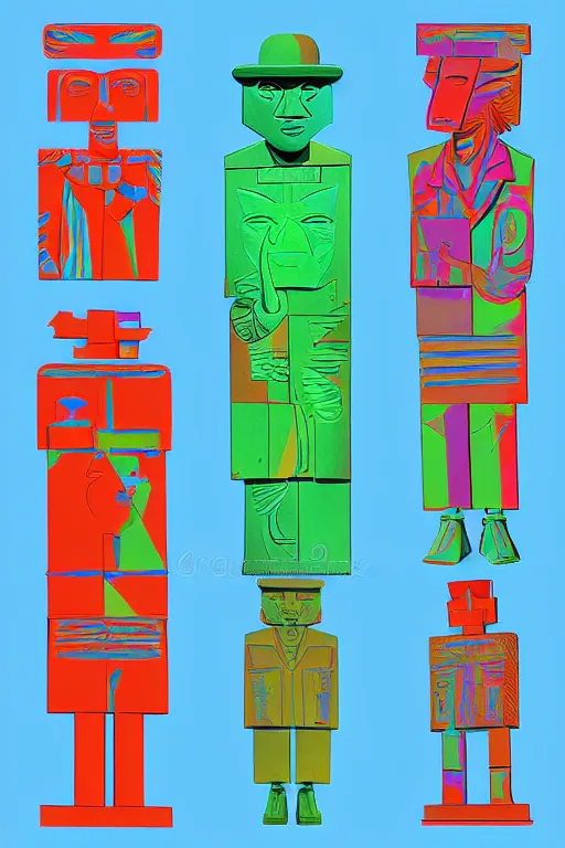 Image similar to cubist moai statue cutout digital illustration cartoon colorful beeple