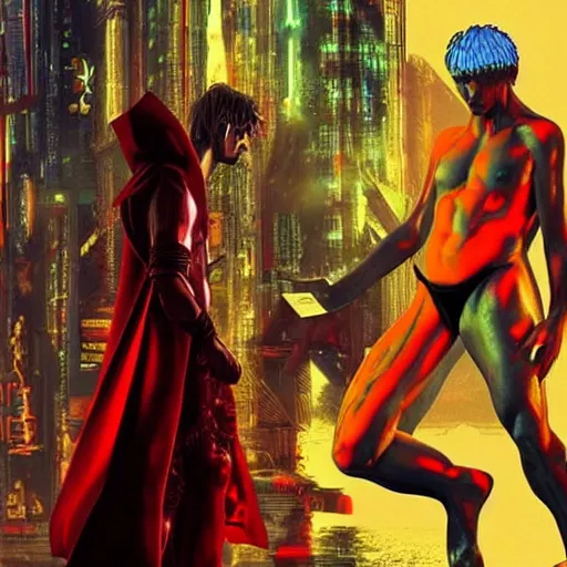 Image similar to dante et virgile en enfer in cyberpunk style