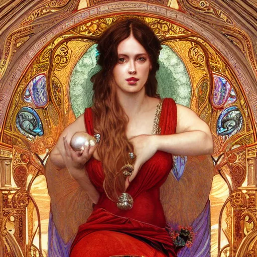 Image similar to an portrait of a beautiful alluring female goddess, detailed, centered, digital painting, artstation, concept art, donato giancola, Dante Gabriel Rossetti, alphonse mucha, Joseph Christian Leyendecker, WLOP, Boris Vallejo, Annie Leibovitz and Steve McCurry, David Lazar, Jimmy Nelsson, Breathtaking, 8k resolution, extremely detailed, beautiful, establishing shot, artistic, hyperrealistic, beautiful face, octane render