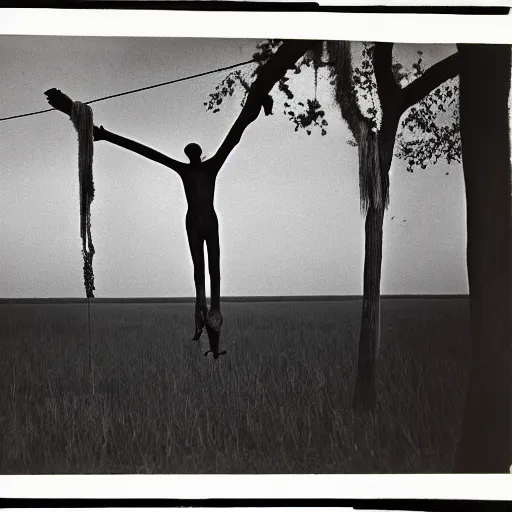 Prompt: the song of the hanging man, southern gothic, photograph by diane arbus, bayou
