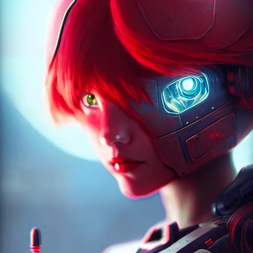 Image similar to cute red armored cyborg - girl by ross draws, in flight while looking towards the camera by ilya kuvshinov, point of view, rtx reflections, octane render 1 2 8 k, extreme high intricate details by wlop, digital anime art by tom bagshaw