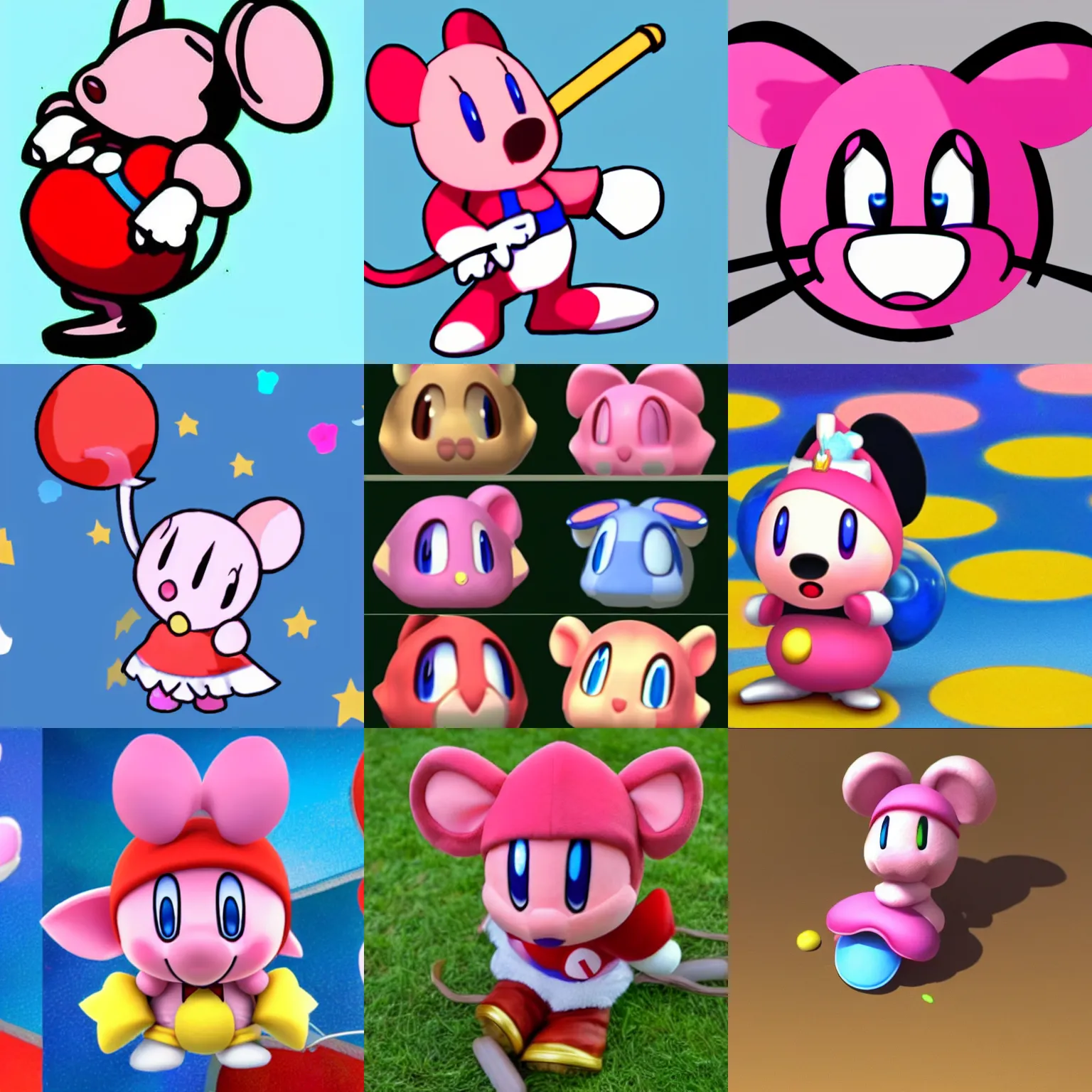 Prompt: Kirby from super smash bros is a mouse! Kirby is a cute little mouse with mouse ears and whiskers