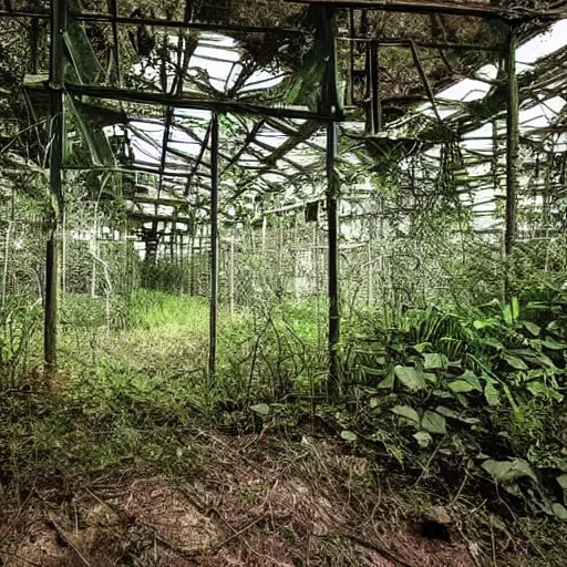 Prompt: abandoned, overgrown, bomb shelter jungle room with trees.