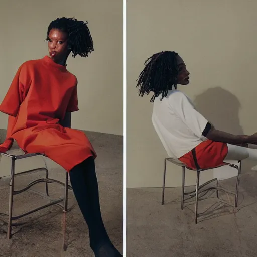 Image similar to realistic photoshooting for a new ssense!!! lookbook, color film photography, photo of a woman, photo in style of tyler mitchell, 3 5 mm, featured on vogue