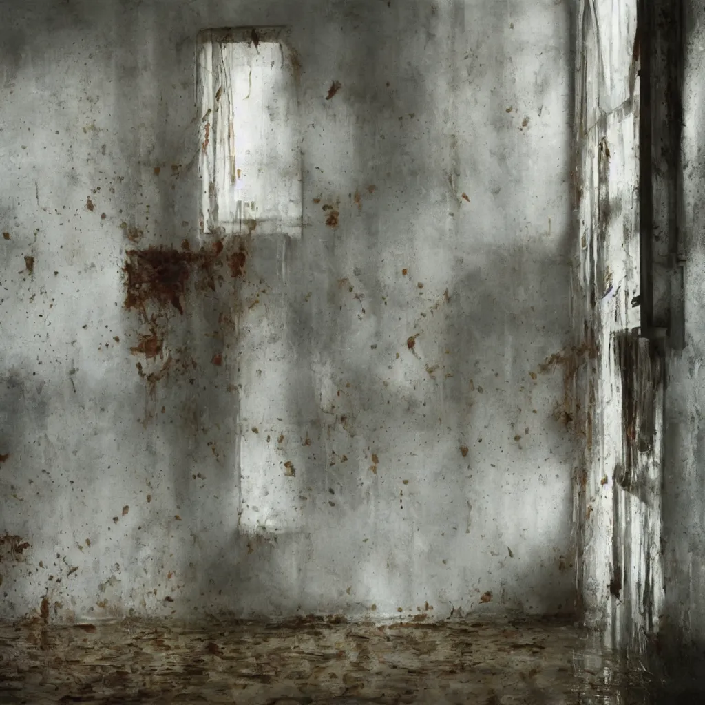 Image similar to an air conditioner above a window in a teenager's room flooding dirty water, blurred, faded, depth of field, sunny, ultra realistic, very detailed, by gerhard richter, neo rauch and nadav kander, 8 k hyper realistic detailed cinematic still