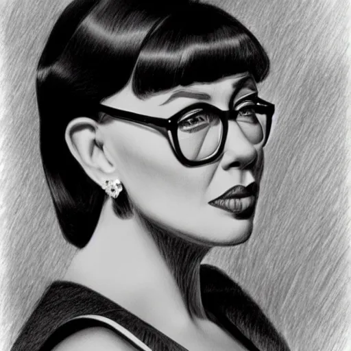 Image similar to pencil illustration of Edith head highly detailed, cinematic,