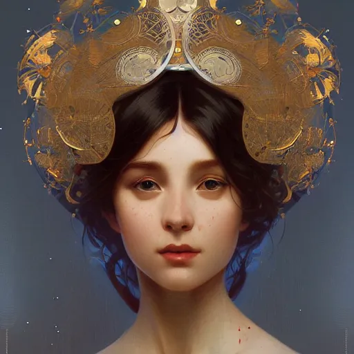 Image similar to portrait of a robot, intricate, elegant, highly detailed, digital painting, artstation, concept art, smooth, sharp focus, illustration, art by artgerm and greg rutkowski and alphonse mucha and william - adolphe bouguereau