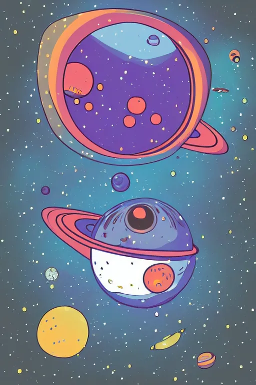 Image similar to planet pug floating in space, art by iktor miller gausa, sticker, colorful, illustration, highly detailed, simple, smooth and clean vector curves, no jagged lines, vector art, smooth