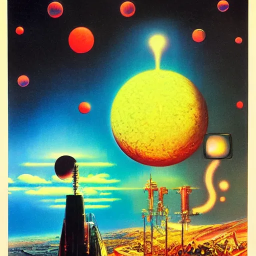 Image similar to elmo in the style of a 7 0 s science fiction novel cover, highly detailed, bruce pennington, peter jones