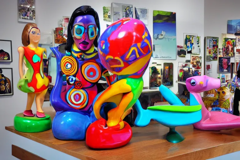 Image similar to cartoon psychedelic sculpture toy on display