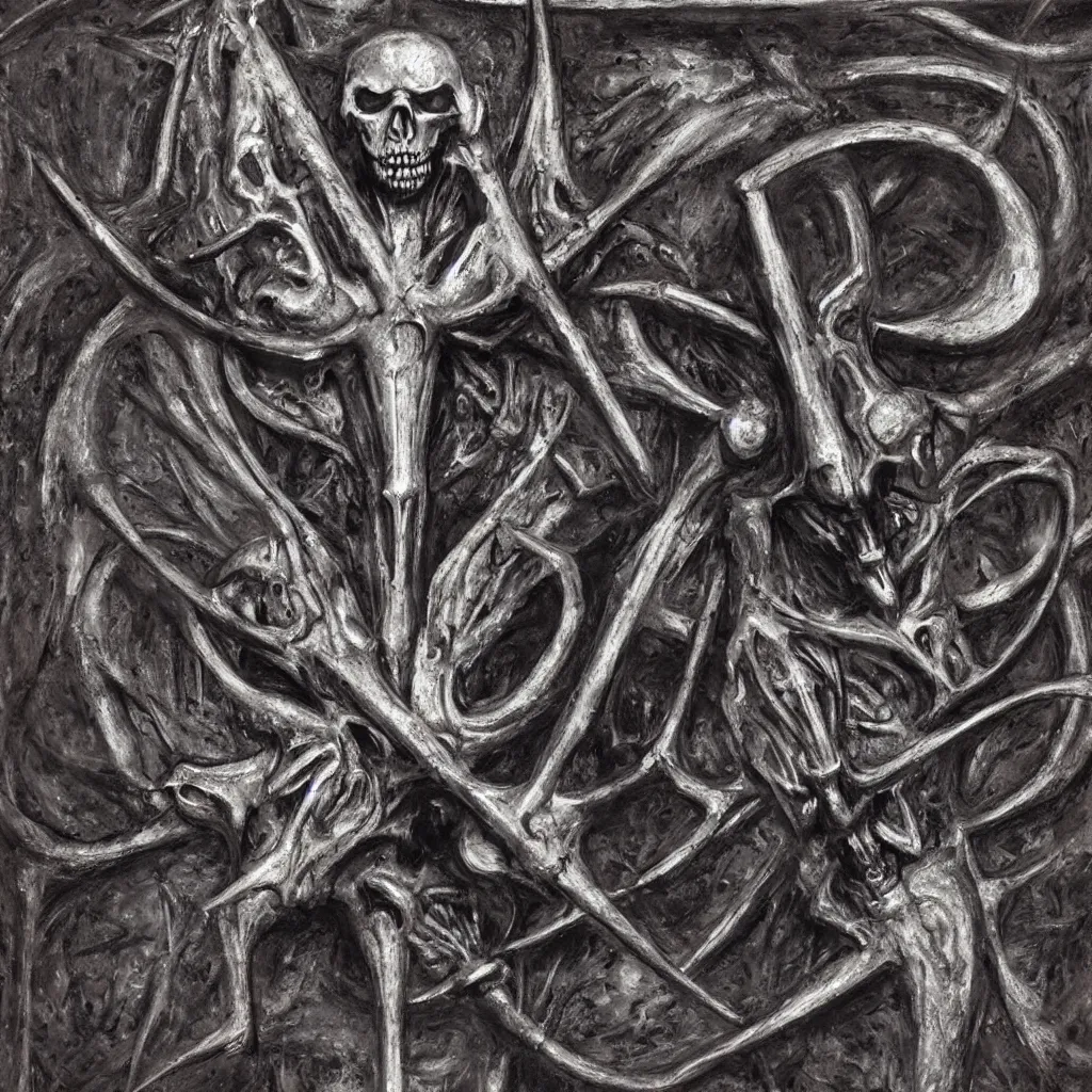 Prompt: Metal Bone logo with the text STARZ, with skeletal features, Artwork by HR Giger and Zdzislaw Beksinski, photoreal,