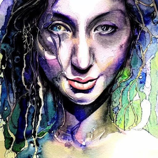 Prompt: portrait of magickjell, watercolor, ink lines, lars lerin, highly detailed