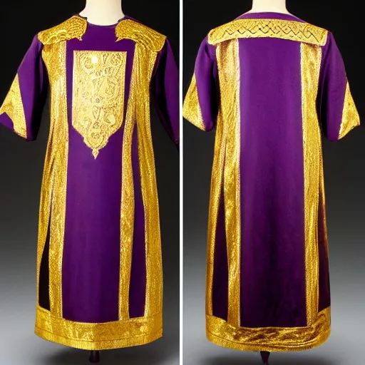 Prompt: Intricate, Byzantine, Exquisite, Regal, Royal, Tyrian purple gilded medieval byzantine tunic