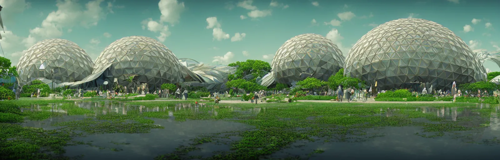 Image similar to expo 6 7 pavillion, solarpunk, studio ghibli, jean - baptiste monge, octane render, 4 k, symmetry