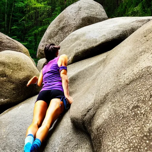 Image similar to picture of woman climbing wet rocks while eating