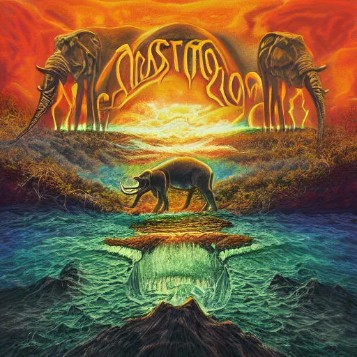 Prompt: Climate change crisis as Mastodon Album Cover, digital painting, 4k,