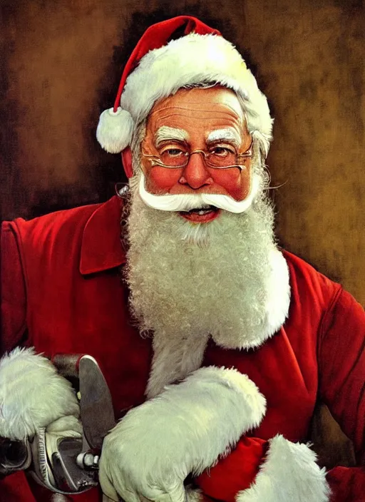 Image similar to high quality high detail painting by norman rockwell, hd, portrait, santa clause, muted pastel colors, photorealistic lighting