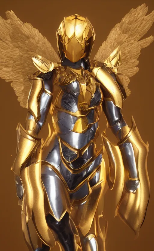 Image similar to Concept art, angel knight girl in golden and silver armor adorned with sapphire gems, artstation trending, octane render, cinematic, highly detailded